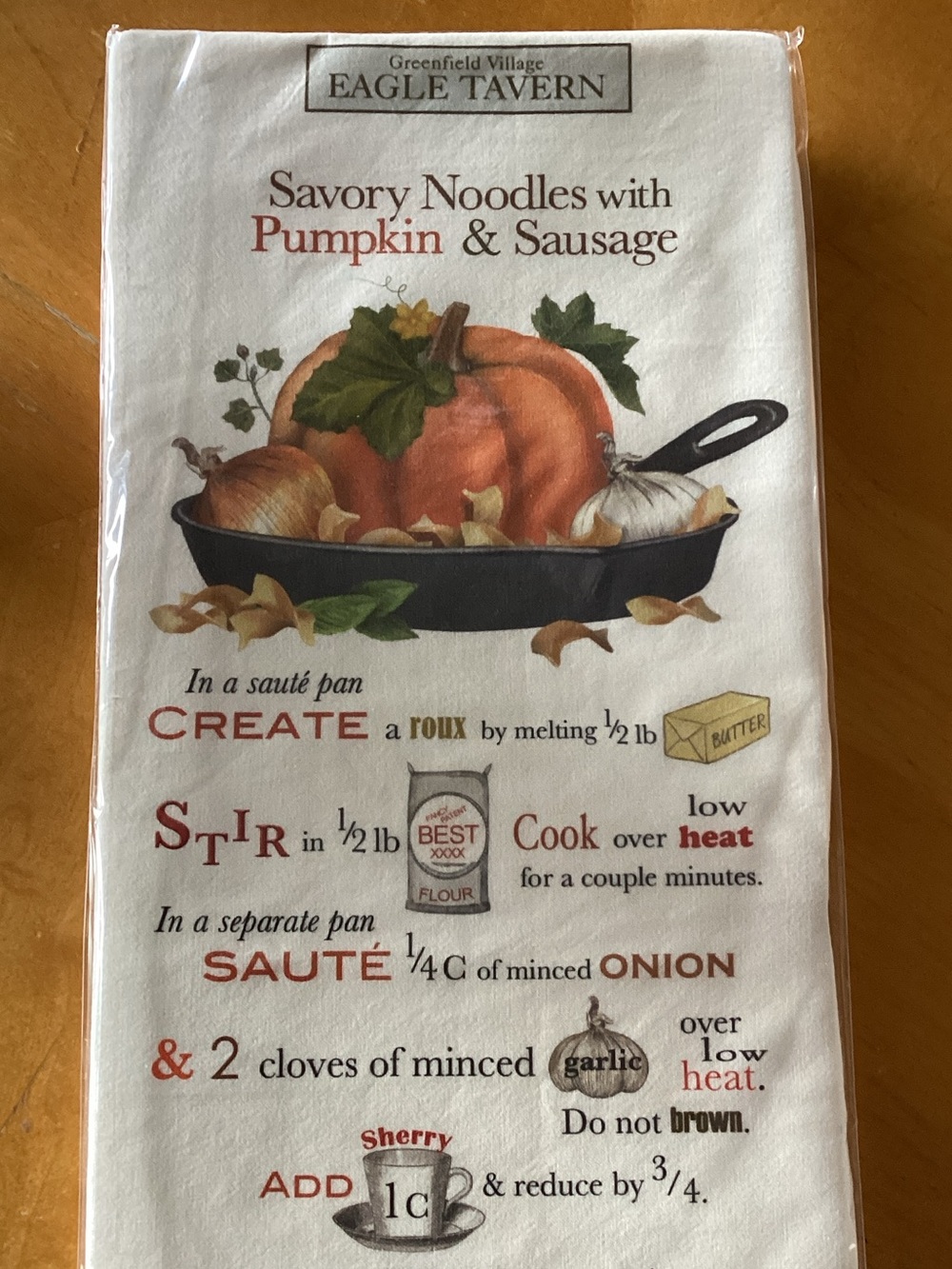 Greenfield Village Pumpkin & Sausage Printed Tea Towel - White/Orange